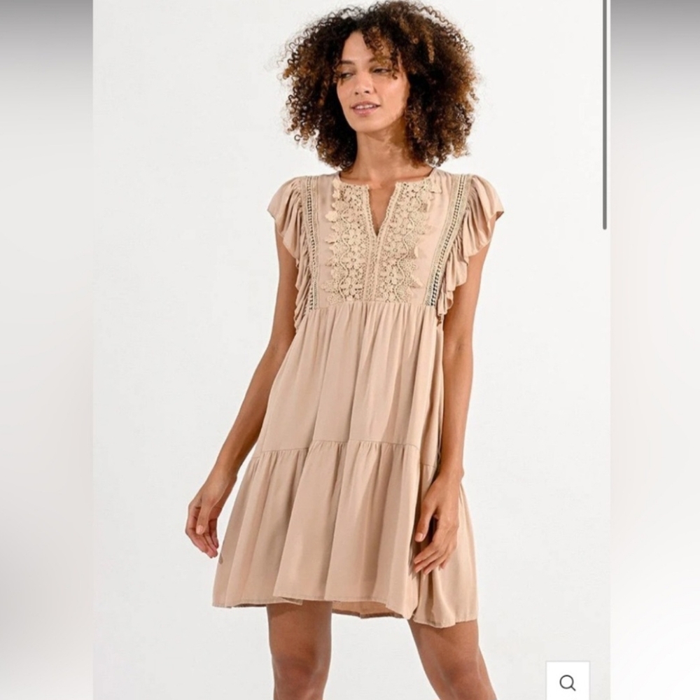 Molly Bracken,.Elegant Beige Embroidered Dress. Final Price Cut!